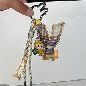 Pin for Love, letter Y. Yellow Plaid Keychain with Cartoon Charm